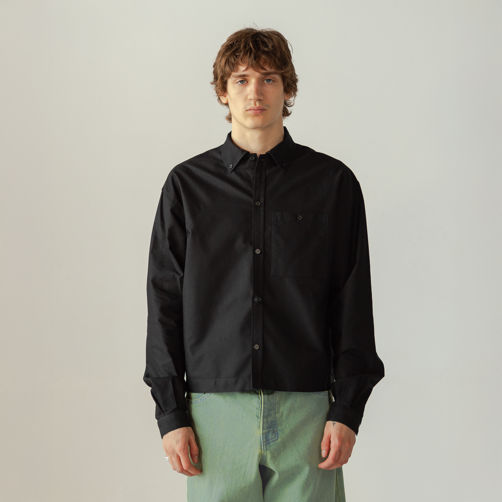 The Cropped Oxford Shirt Black — BLAN | Born in Brooklyn